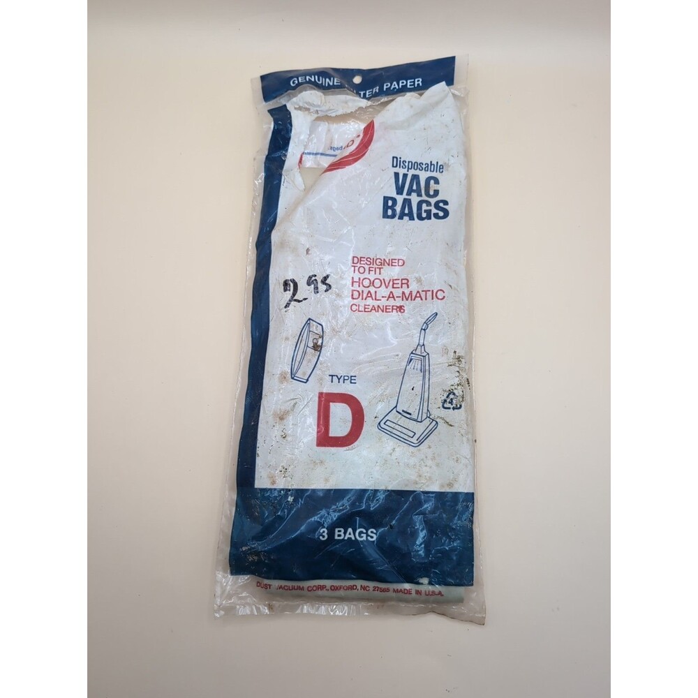 Dvc Brand Disposable Vac Bags For Hoover Dial-A-Matic Type D *Only 2 Bags*